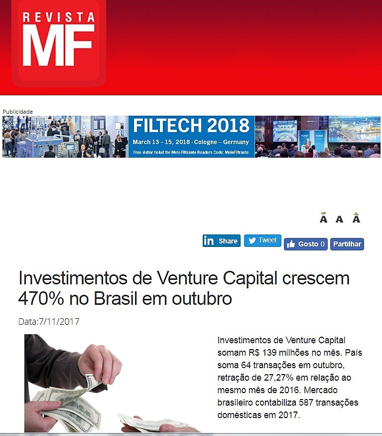 Investimentos de Venture Capital crescem 470% no Brasil em outubro